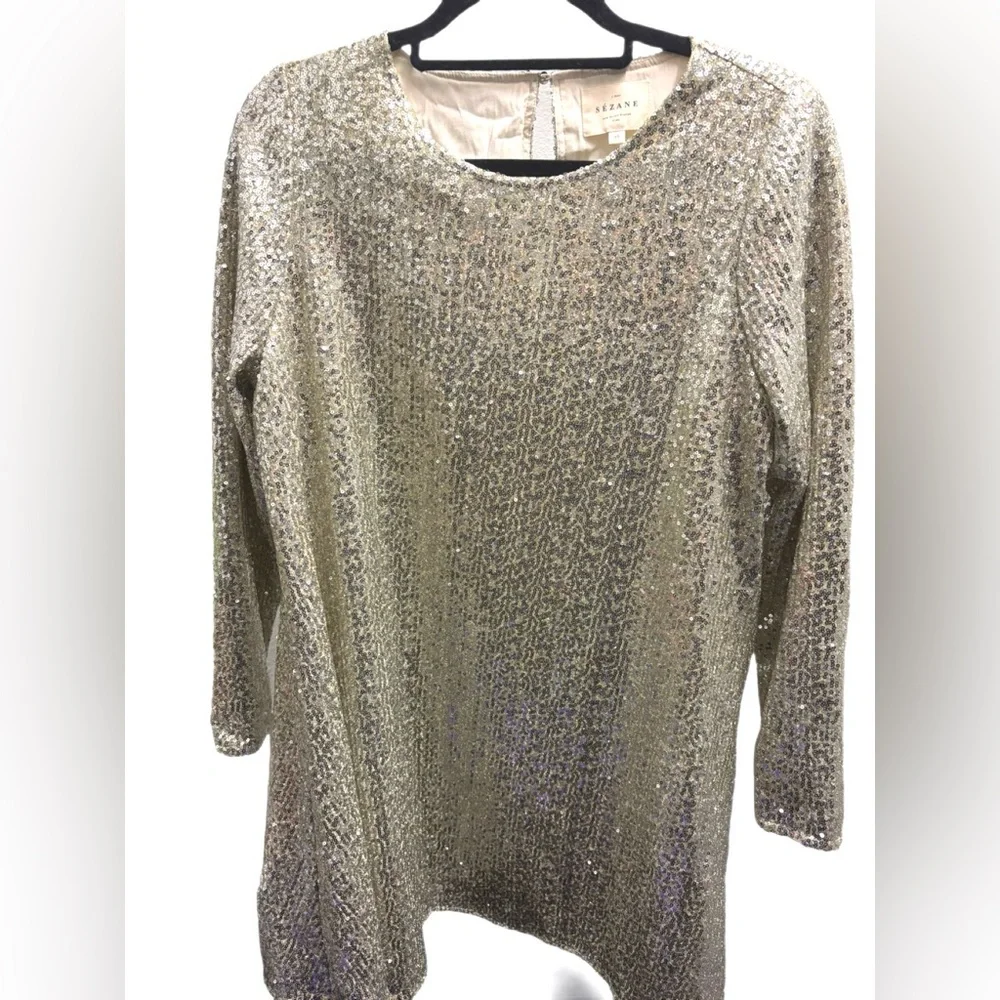 Sézane Annabeth Silver Sequin Long Sleeve Dress – Size 40 (US 8) - Picture 7 of 8